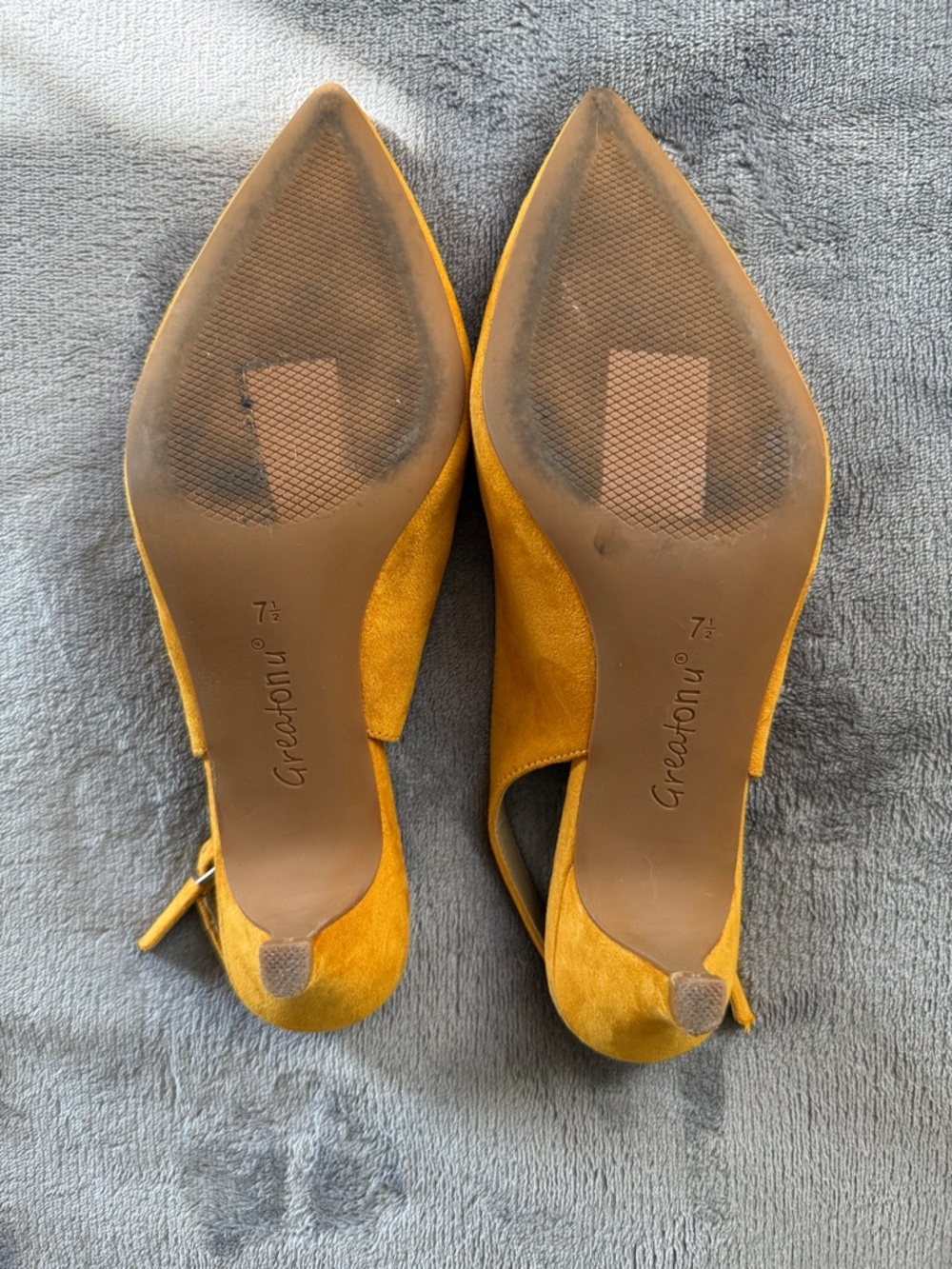Greatonu Mustard Suede Pointed Slingback Heels - Picture 4 of 7